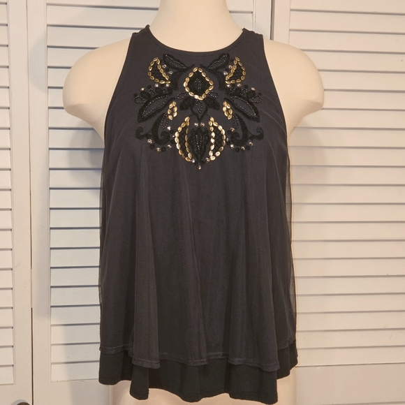 Hollister Sleeveless "Sheer Shelled" Beaded & Jeweled Swing Top - Picture 10 of 16